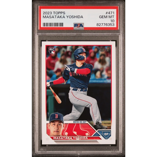 Graded 2023 Topps Masataka Yoshida Rookie Card in PSA case for collectors