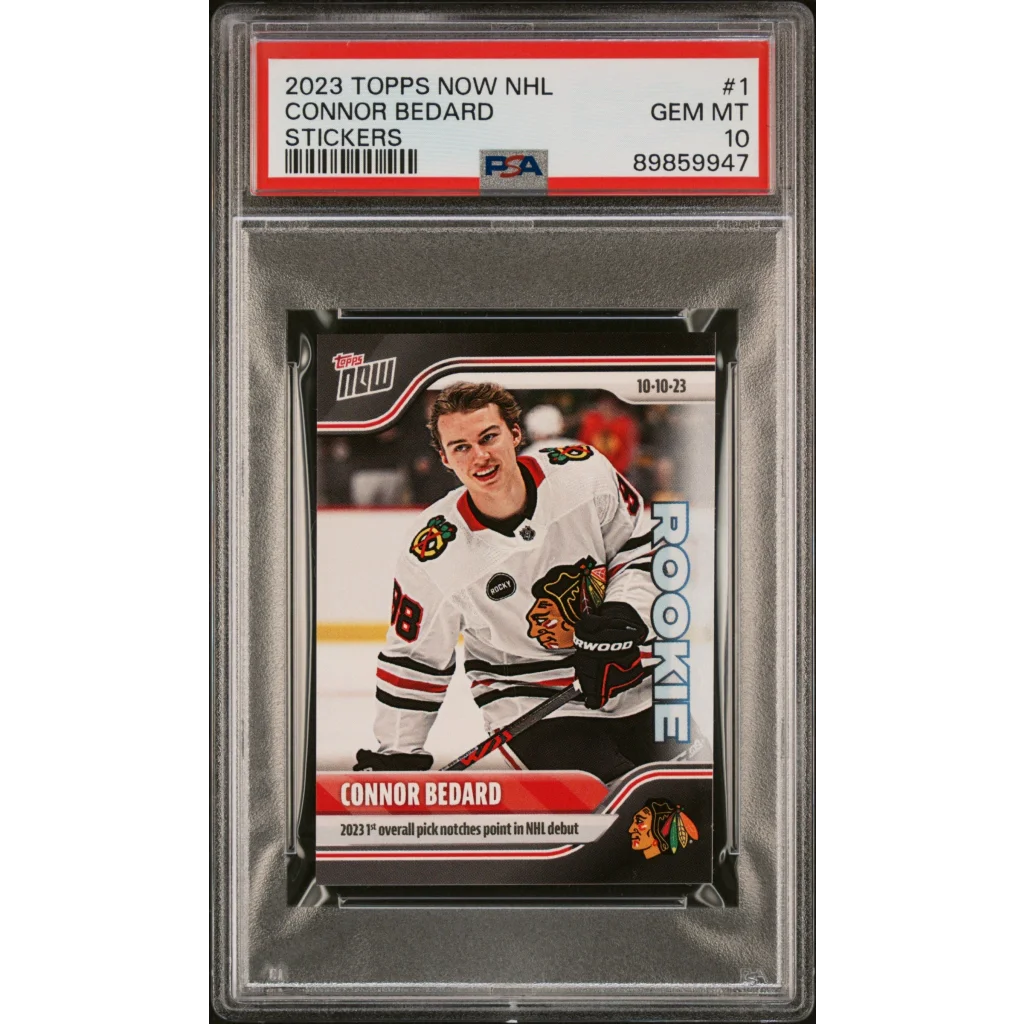 Graded 2023 Topps Now NHL Connor Bedard #1 Stickers Rookie RC Hockey Card PSA 10 Gem Mint | Hall of Fame Sports Memorabilia | vintageantiquesgifts.com