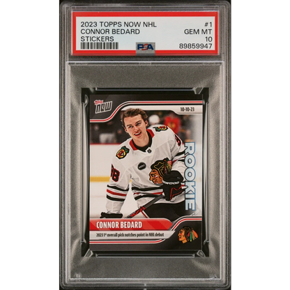 Graded 2023 Topps Now NHL Connor Bedard #1 Stickers Rookie RC Hockey Card PSA 10 Gem Mint | Hall of Fame Sports Memorabilia | vintageantiquesgifts.com