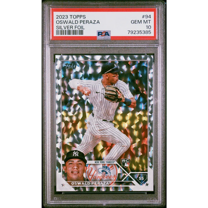 PSA graded 2023 Topps Oswald Peraza Silver Foil baseball card for sale