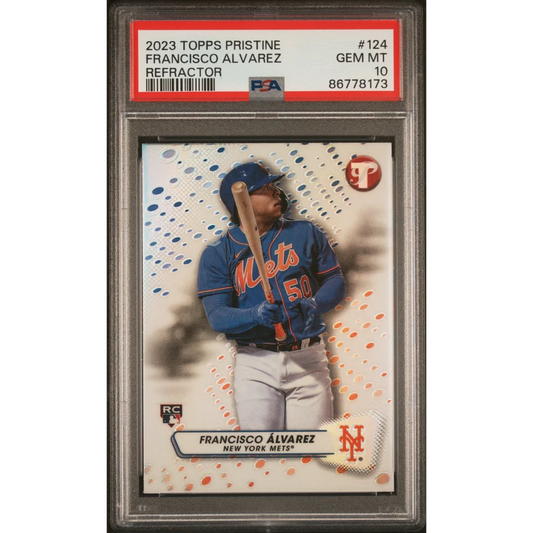 PSA 10 Francisco Alvarez 2023 Topps Pristine Refractor baseball card in GEM MT 10 grade