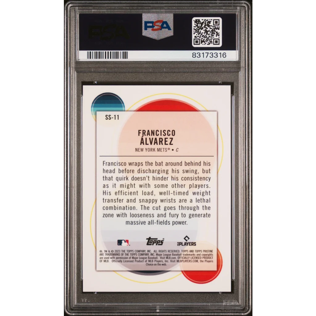 Graded 2023 Topps Pristine Francisco Alvarez #SS11 Swings of Summer Rookie RC Baseball Card PSA 10 Gem Mint | PSA 10 Gem Mint Graded Rookie Card | vintageantiquesgifts.com