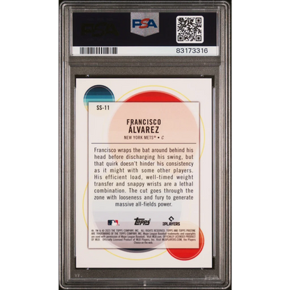 Graded 2023 Topps Pristine Francisco Alvarez #SS11 Swings of Summer Rookie RC Baseball Card PSA 10 Gem Mint | PSA 10 Gem Mint Graded Rookie Card | vintageantiquesgifts.com