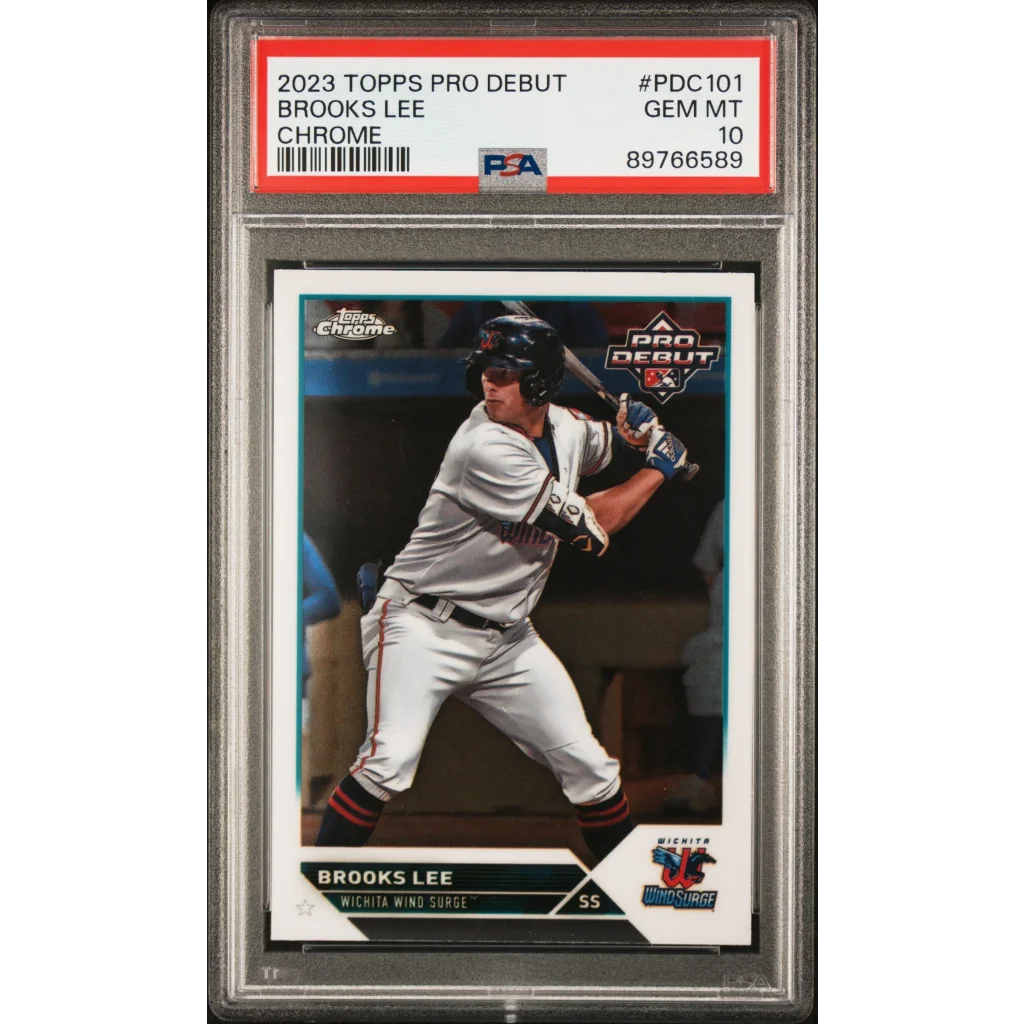 PSA Graded 2023 Topps Chrome Brooks Lee Rookie Card baseball card in perfect condition