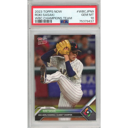 Graded 2023 Topps Now Roki Sasaki WBC Champions Baseball Card in PSA case