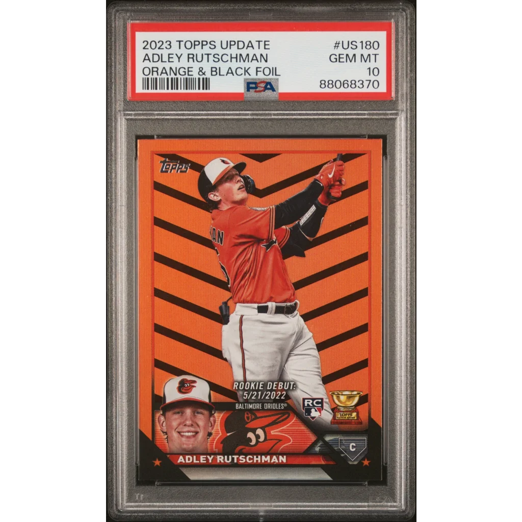 Graded 2023 Topps Update Adley Rutschman #US180 Orange & Black Foil Rookie RC Baseball Card PSA 10 Gem Mint | Hall of Fame Sports Memorabilia | vintageantiquesgifts.com