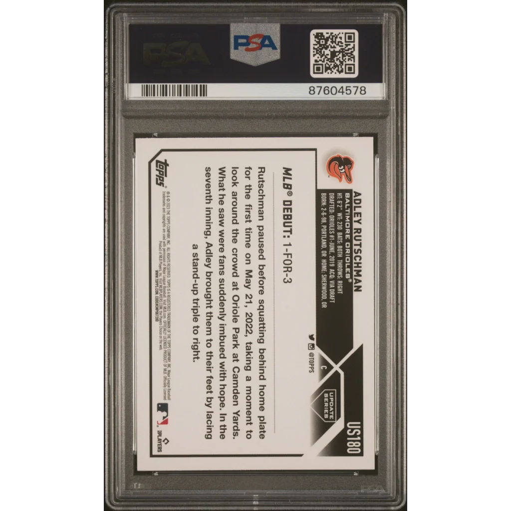 PSA graded Adley Rutschman 2023 Topps Update baseball card for collectors