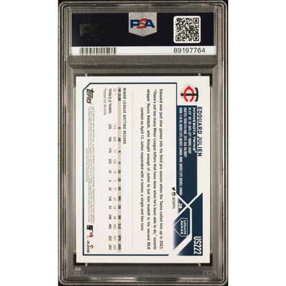 PSA graded Edouard Julien orange black foil baseball card on display