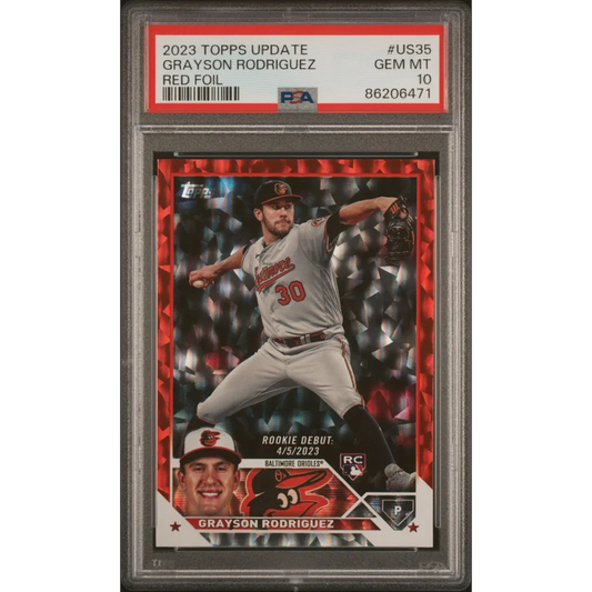 Graded 2023 Topps Update Grayson Rodriguez #US35 Red Foil #/199 Rookie RC Baseball Card PSA 10 Gem Mint | Hall of Fame Sports Memorabilia | vintageantiquesgifts.com