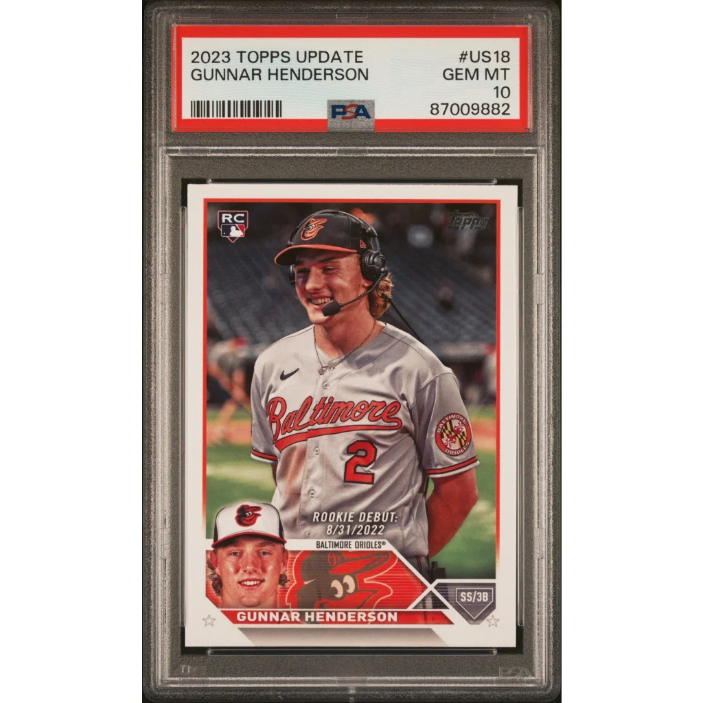 Graded 2023 Topps Update Gunnar Henderson #US18 Rookie RC Baseball Card PSA 10 Gem Mint | Hall of Fame Sports Memorabilia | vintageantiquesgifts.com