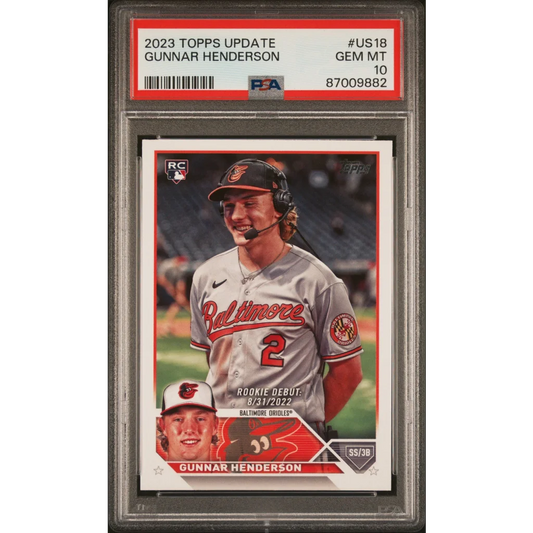 Graded 2023 Topps Update Gunnar Henderson #US18 Rookie RC Baseball Card PSA 10 Gem Mint | Hall of Fame Sports Memorabilia | vintageantiquesgifts.com