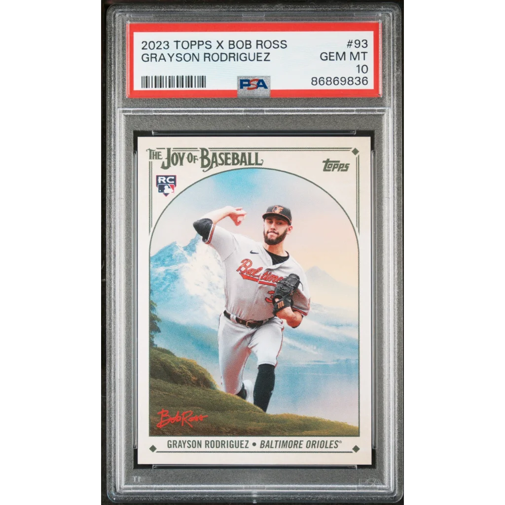 Graded 2023 Topps X Bob Ross Grayson Rodriguez #93 Rookie RC Baseball Card PSA 10 Gem Mint | Hall of Fame Sports Memorabilia | vintageantiquesgifts.com