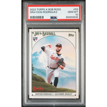Graded 2023 Topps X Bob Ross Grayson Rodriguez #93 Rookie RC Baseball Card PSA 10 Gem Mint | Hall of Fame Sports Memorabilia | vintageantiquesgifts.com