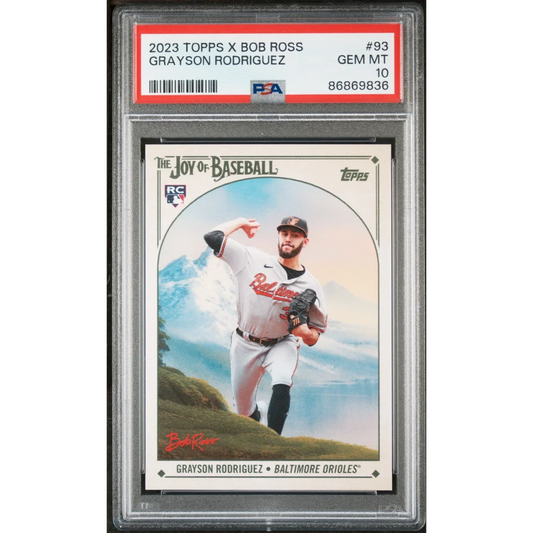 Graded 2023 Topps X Bob Ross Grayson Rodriguez #93 Rookie RC Baseball Card PSA 10 Gem Mint | Hall of Fame Sports Memorabilia | vintageantiquesgifts.com