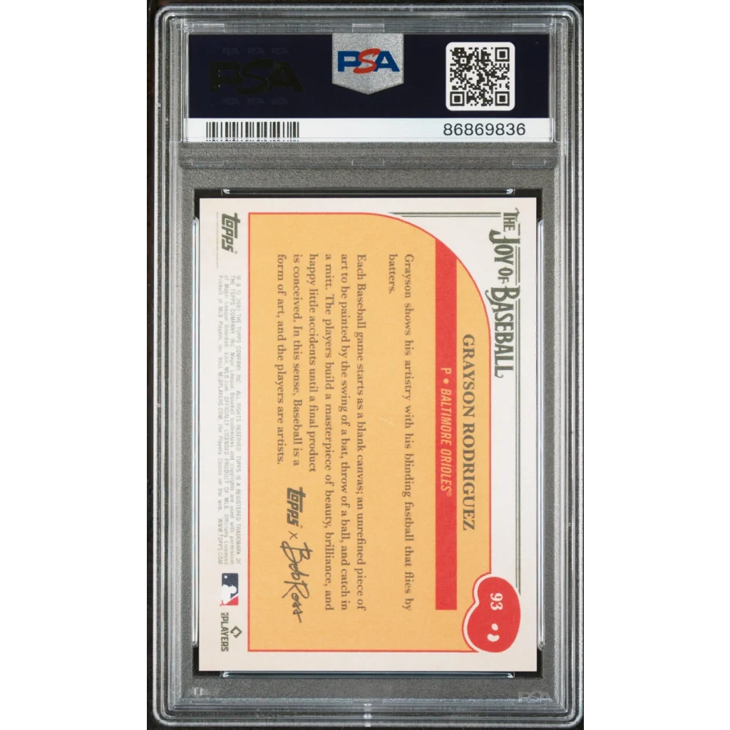 Graded 2023 Topps X Bob Ross Grayson Rodriguez #93 Rookie RC Baseball Card PSA 10 Gem Mint | PSA 10 Gem Mint Graded Rookie Card | vintageantiquesgifts.com