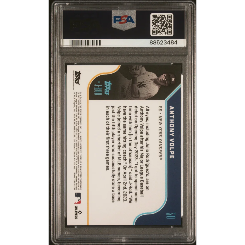Graded 2023 Topps X J-Rod Anthony Volpe #50 Rookie RC Baseball Card PSA 10 Gem Mint | PSA 10 Gem Mint Graded Rookie Card | vintageantiquesgifts.com