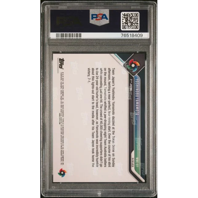 PSA 10 Graded 2023 Topps Now Yoshinobu Yamamoto WBC Rookie Baseball Card