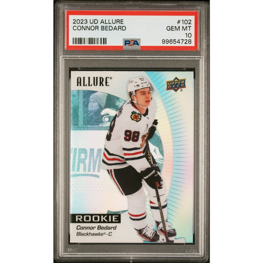 Perfect Gem Mint Connor Bedard Upper Deck Allure Rookie Card with serial number 99654728