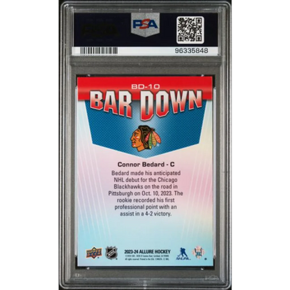 Graded 2023 Upper Deck Allure Connor Bedard #BD10 Bar Down Rookie RC Hockey Card PSA 10 Gem Mint | PSA 10 Gem Mint Graded Rookie Card | vintageantiquesgifts.com