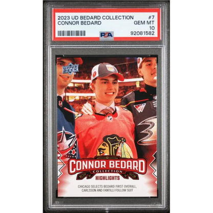 Graded 2023 Upper Deck Bedard Collection Connor Bedard #7 Rookie RC Hockey Card PSA 10 Gem Mint | Hall of Fame Sports Memorabilia | vintageantiquesgifts.com