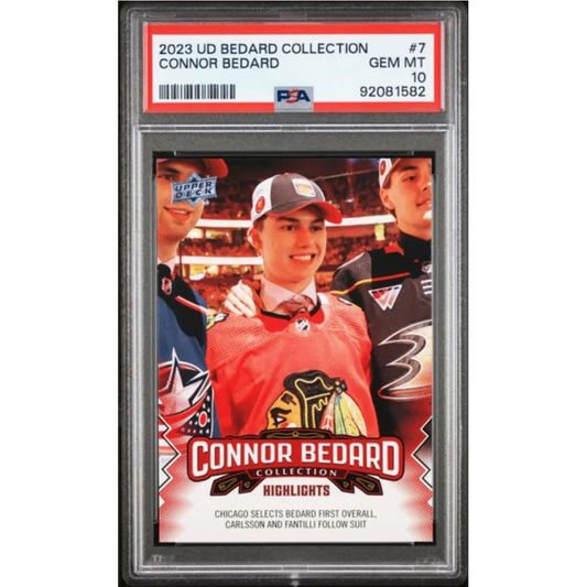 Graded 2023 Upper Deck Bedard Collection Connor Bedard #7 Rookie RC Hockey Card PSA 10 Gem Mint | Hall of Fame Sports Memorabilia | vintageantiquesgifts.com