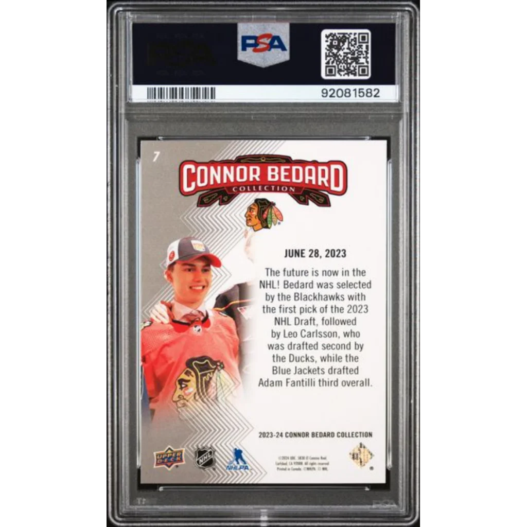 Graded 2023 Upper Deck Bedard Collection Connor Bedard #7 Rookie RC Hockey Card PSA 10 Gem Mint | PSA 10 Gem Mint Graded Rookie Card | vintageantiquesgifts.com