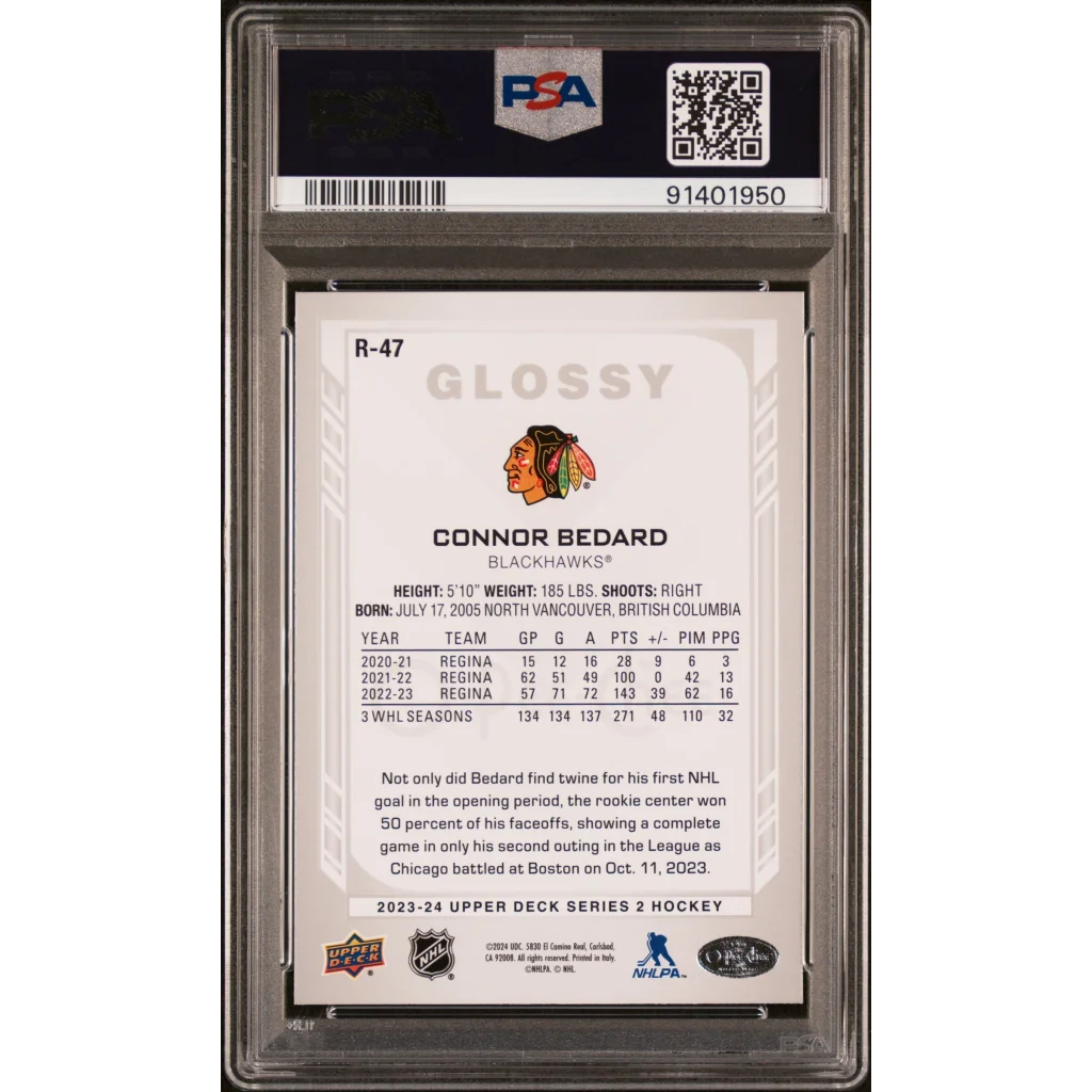 Graded Connor Bedard #R47 OPC Glossy Rookie PSA 10 Gem Mint card