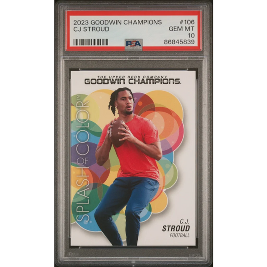 PSA graded CJ Stroud 2023 Goodwin Champions rookie card from professional sports authenticator