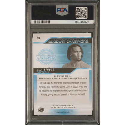 Graded 2023 Upper Deck Goodwin Champions CJ Stroud #83 Rookie RC Football Card PSA 10 Gem Mint | PSA 10 Gem Mint Graded Rookie Card | vintageantiquesgifts.com