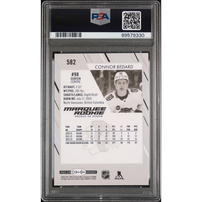 Graded 2023 Upper Deck O-pee-Chee Connor Bedard #582 Rookie RC Hockey Card PSA 10 Gem Mint | PSA 10 Gem Mint Graded Rookie Card | vintageantiquesgifts.com