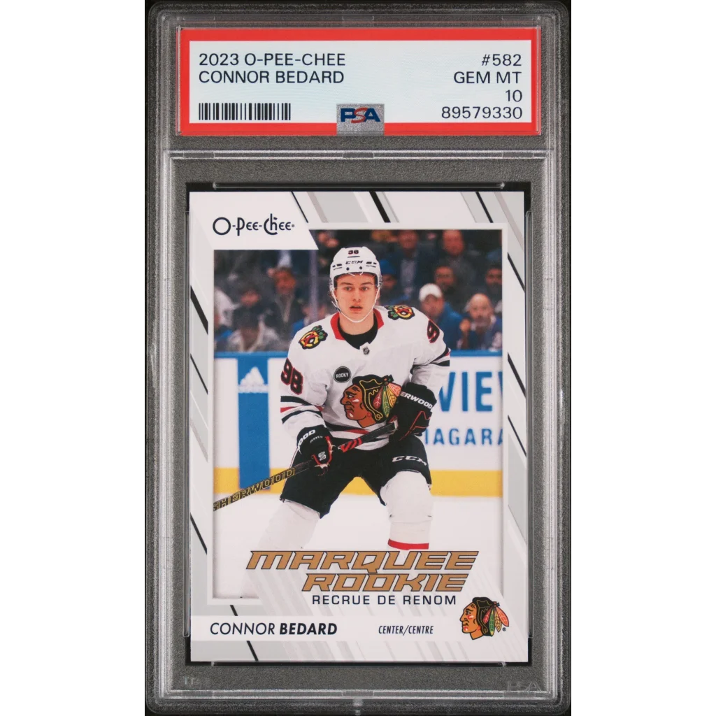 Graded 2023 Upper Deck O-pee-Chee Connor Bedard #582 Rookie RC Hockey Card PSA 10 Gem Mint | Hall of Fame Sports Memorabilia | vintageantiquesgifts.com