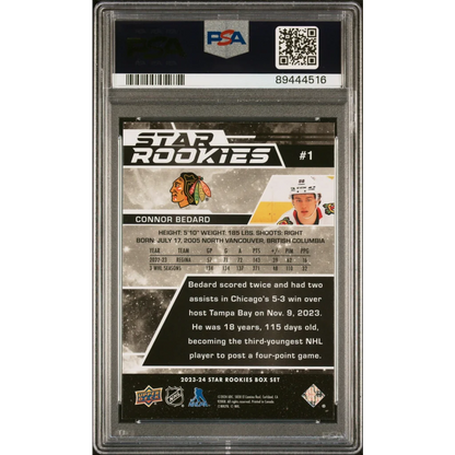 Graded 2023 Upper Deck Star Rookies Connor Bedard #1 Box Set Rookie RC Hockey Card PSA 10 Gem Mint | PSA 10 Gem Mint Graded Rookie Card | vintageantiquesgifts.com