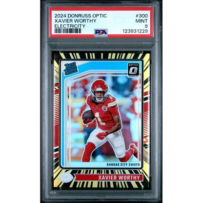 Graded 2024 Donruss Optic Xavier Worthy #300 Electricity /75 Rookie RC Football Card PSA 9 Mint | Hall of Fame Sports Memorabilia | vintageantiquesgifts.com