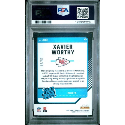 Graded 2024 Donruss Optic Xavier Worthy #300 Electricity /75 Rookie RC Football Card PSA 9 Mint | PSA 9 Mint Graded Rookie Card | vintageantiquesgifts.com