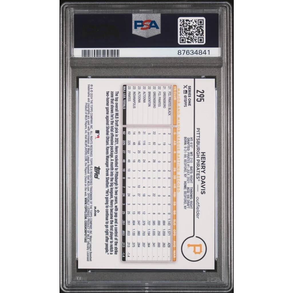 Graded PSA 10 2024 Henry Davis #295 Rookie RC Pirates Baseball Card