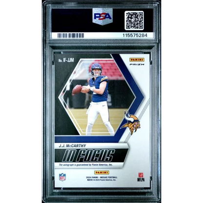 Graded PSA 10 2024 Mosaic JJ McCarthy In Focus Signature Rookie RC Card