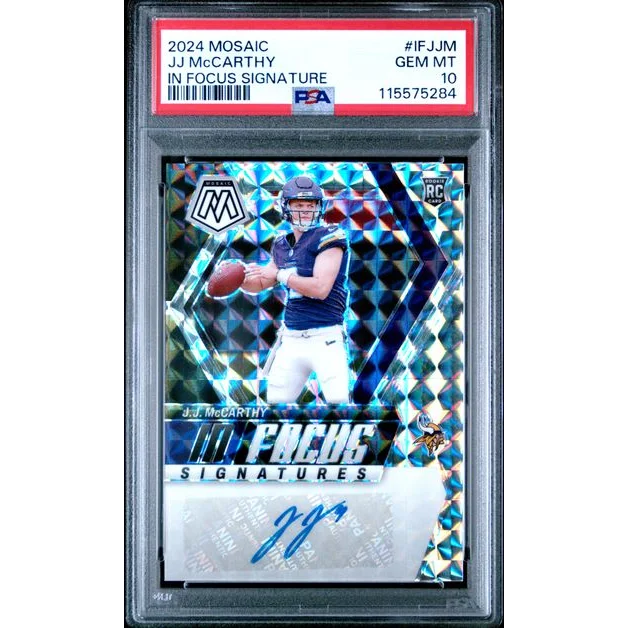 Graded 2024 Mosaic JJ McCarthy In Focus Signature Rookie PSA 10 Gem Mint
