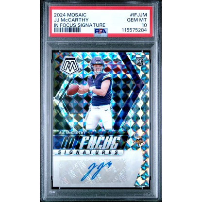 Graded 2024 Mosaic JJ McCarthy In Focus Signature Rookie PSA 10 Gem Mint