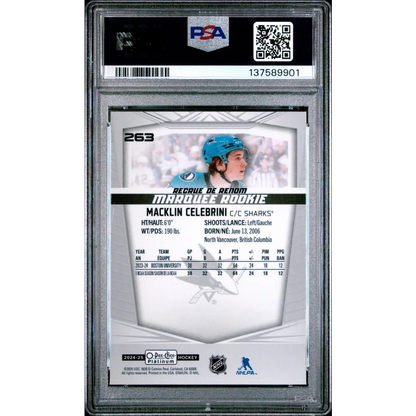 Graded 2024 O-Pee-Chee Platinum Macklin Celebrini #263 Rookie RC Hockey Card PSA 10 Gem Mint | PSA 10 Gem Mint Graded Rookie Card | vintageantiquesgifts.com
