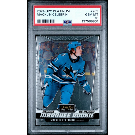 Graded 2024 O-Pee-Chee Platinum Macklin Celebrini #263 Rookie RC Hockey Card PSA 10 Gem Mint | Hall of Fame Sports Memorabilia | vintageantiquesgifts.com