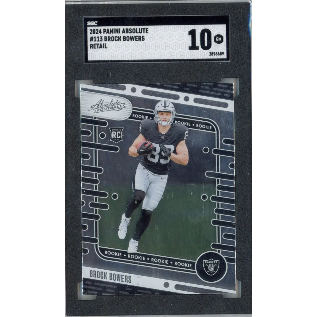 PSA graded Brock Bowers 2024 Panini Absolute rookie card showcasing professional sports authenticity