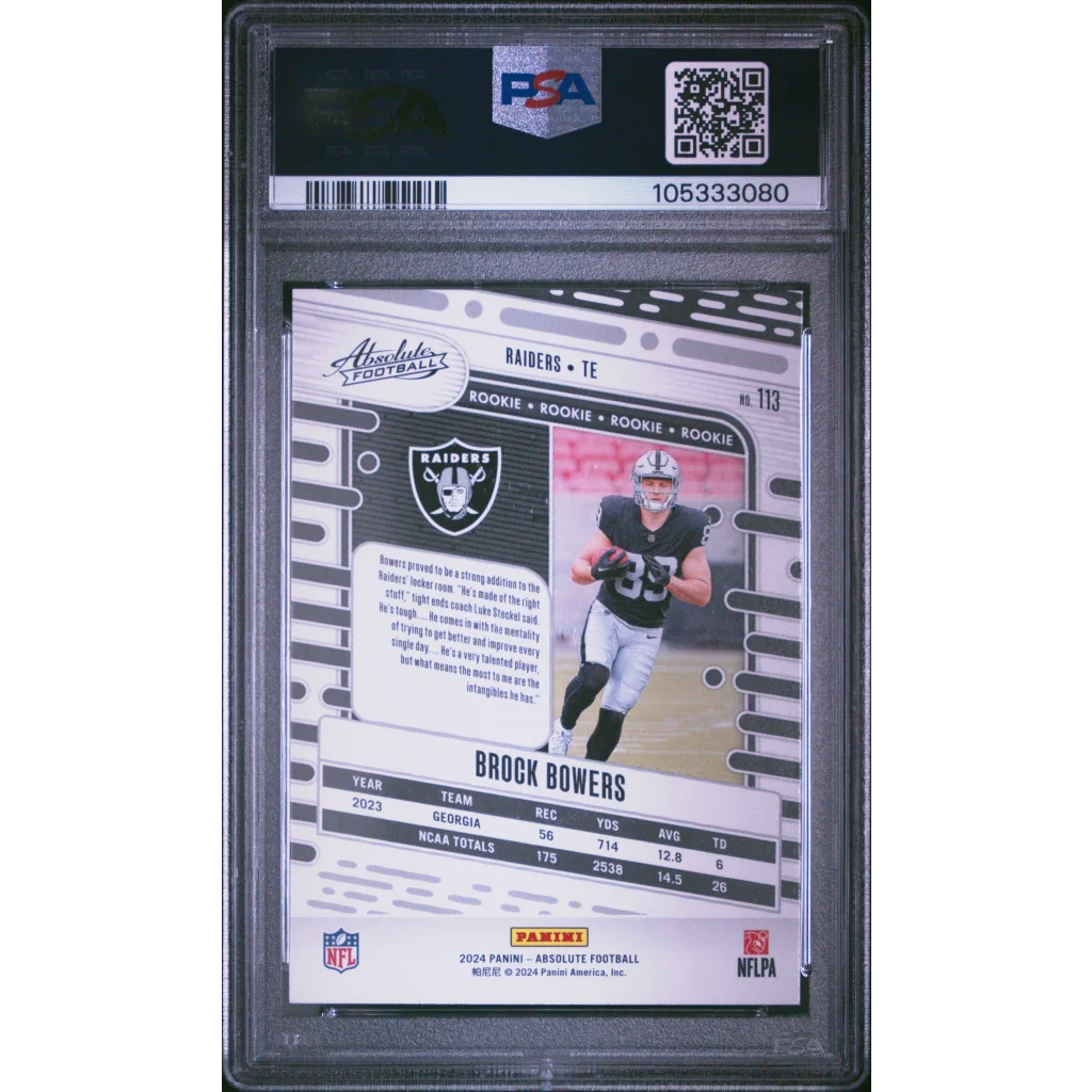 Graded 2024 Panini Absolute Brock Bowers #113 Rookie RC Football Card PSA 10 Gem Mint | PSA 10 Gem Mint Graded Rookie Card | vintageantiquesgifts.com