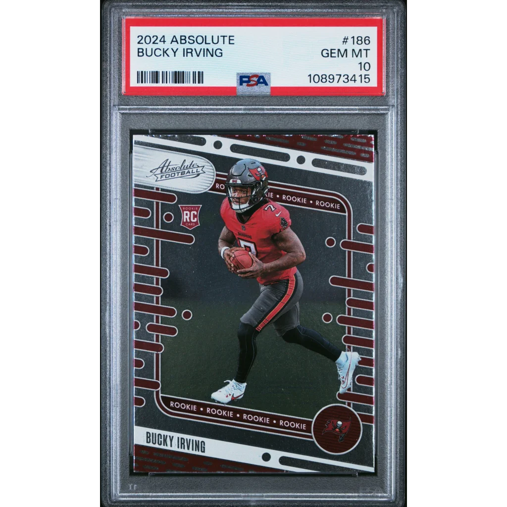 Graded 2024 Panini Absolute Bucky Irving #186 Rookie RC Football Card PSA 10 Gem Mint | Hall of Fame Sports Memorabilia | vintageantiquesgifts.com