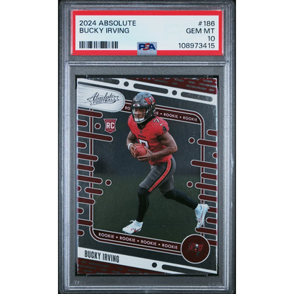Graded 2024 Panini Absolute Bucky Irving #186 Rookie RC Football Card PSA 10 Gem Mint | Hall of Fame Sports Memorabilia | vintageantiquesgifts.com