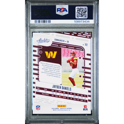 PSA graded Jayden Daniels 2024 Absolute rookie football card on display