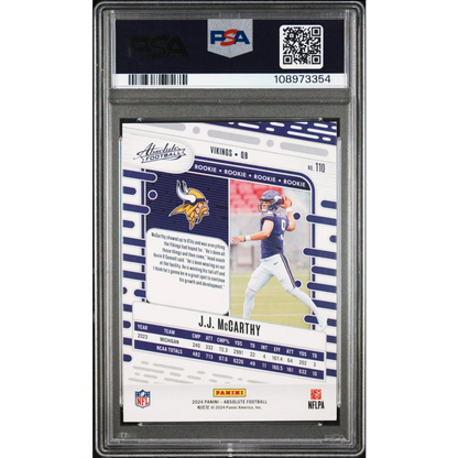 Graded 2024 Panini Absolute JJ McCarthy #110 Rookie RC Football Card PSA 10 Gem Mint | PSA 10 Gem Mint Graded Rookie Card | vintageantiquesgifts.com