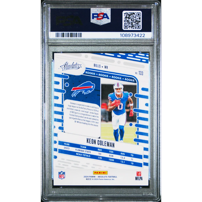 PSA graded Keon Coleman Buffalo Bills rookie football card in red and blue colors