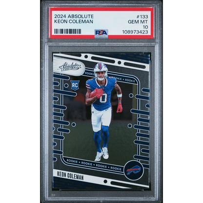 A graded 2024 Absolute Keon Coleman rookie football card in PSA case