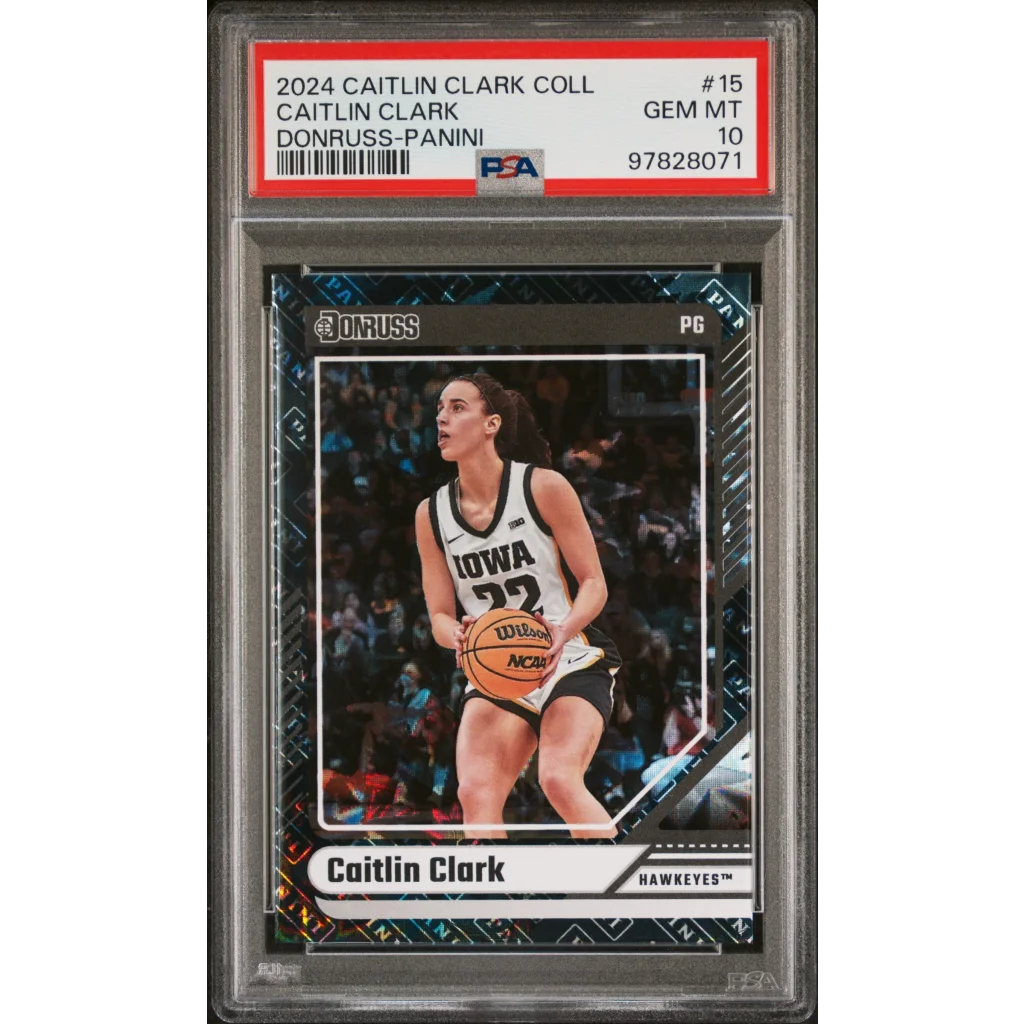 Caitlin Clark basketball card PSA graded gem mint rookie slab, 2024 Donruss Panini