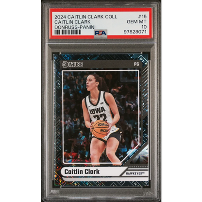 Caitlin Clark basketball card PSA graded gem mint rookie slab, 2024 Donruss Panini